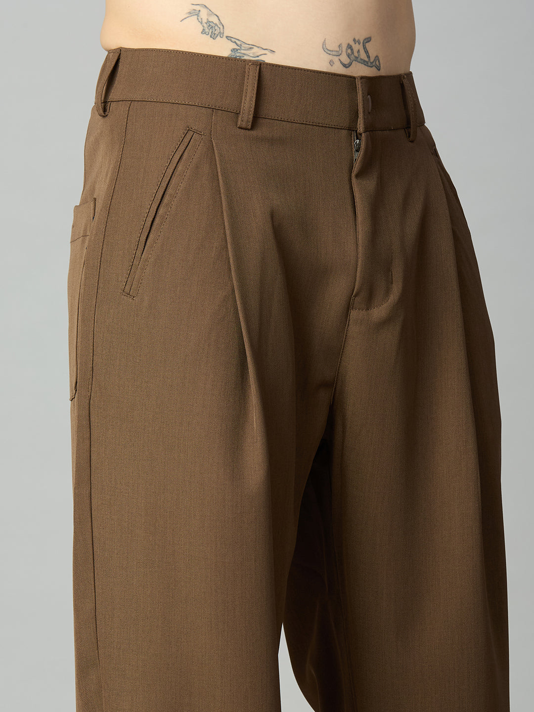 Coffee Korean Fit Baggy Smart Pant