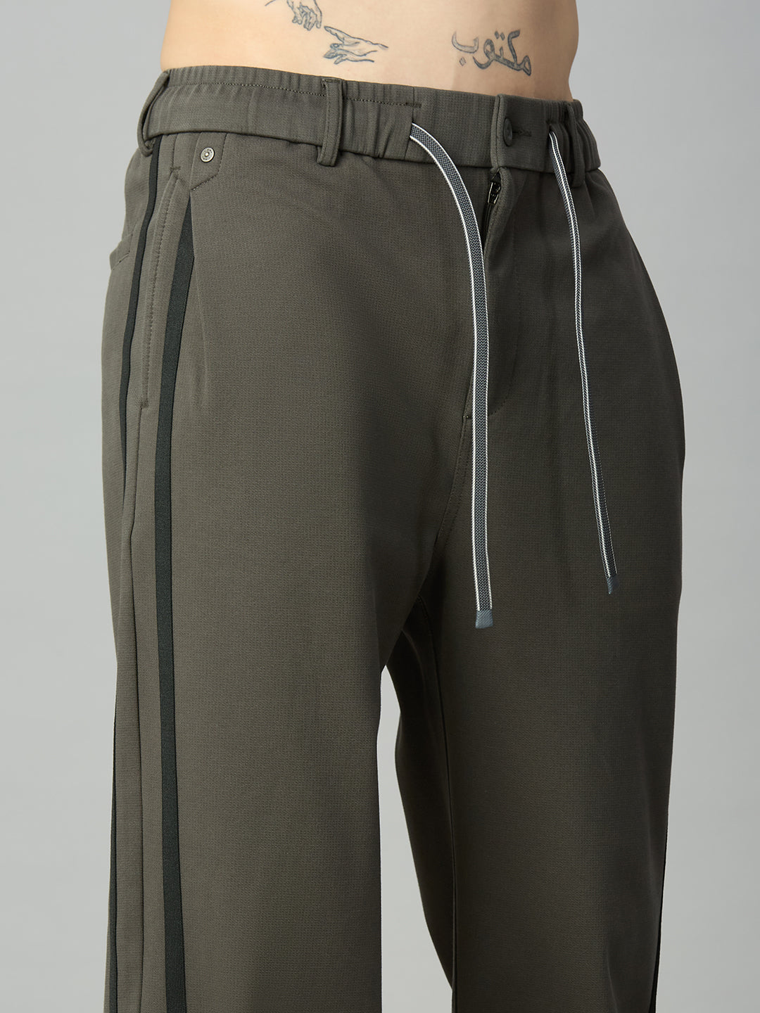 Grey Baggy Smart Pants with Side Stripes
