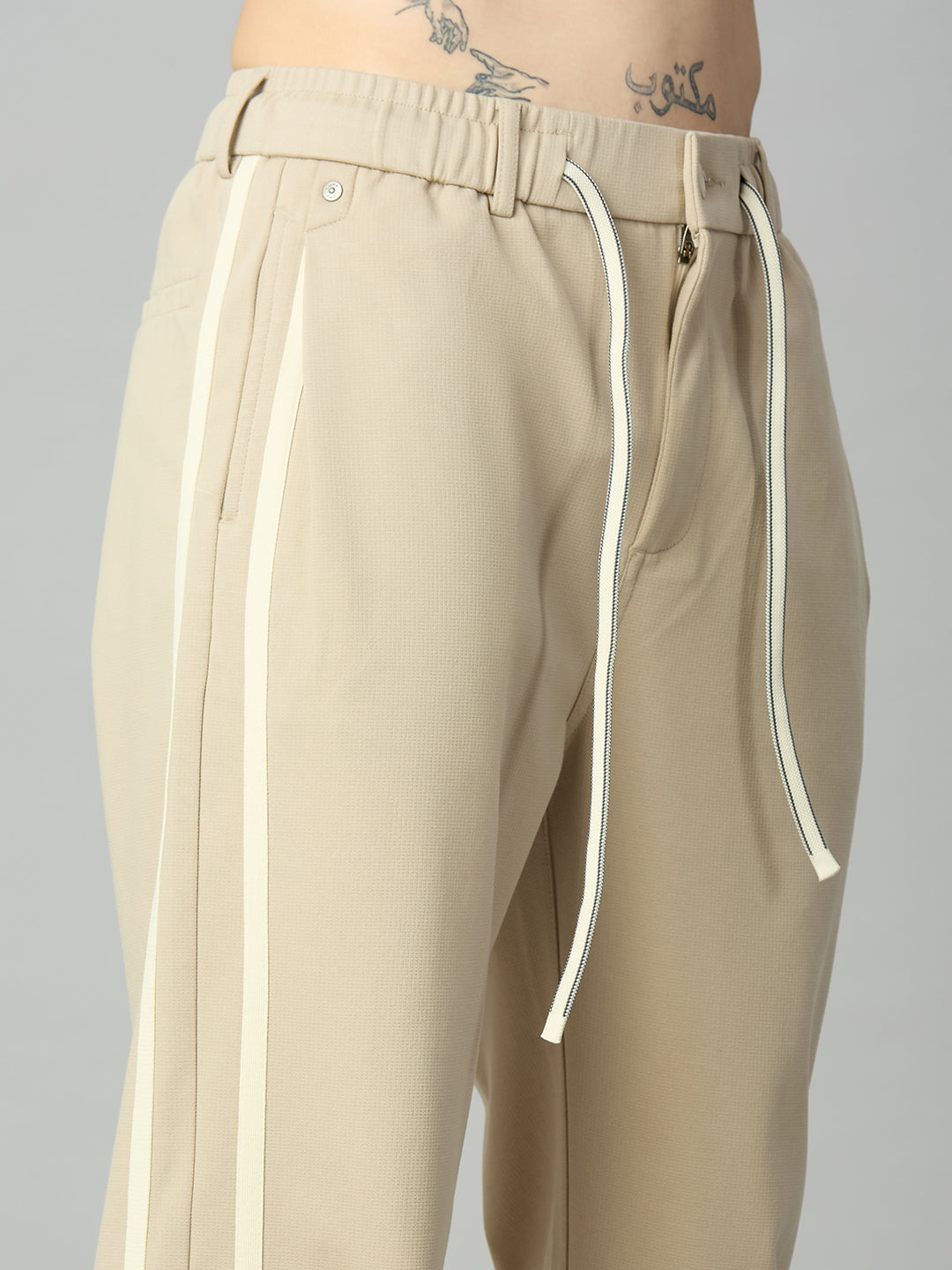 Khaki Baggy Smart Pants with Side Stripes