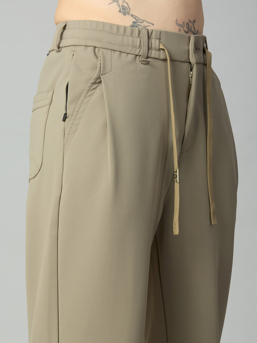 Khaki Relaxed fit Stretch smart pant