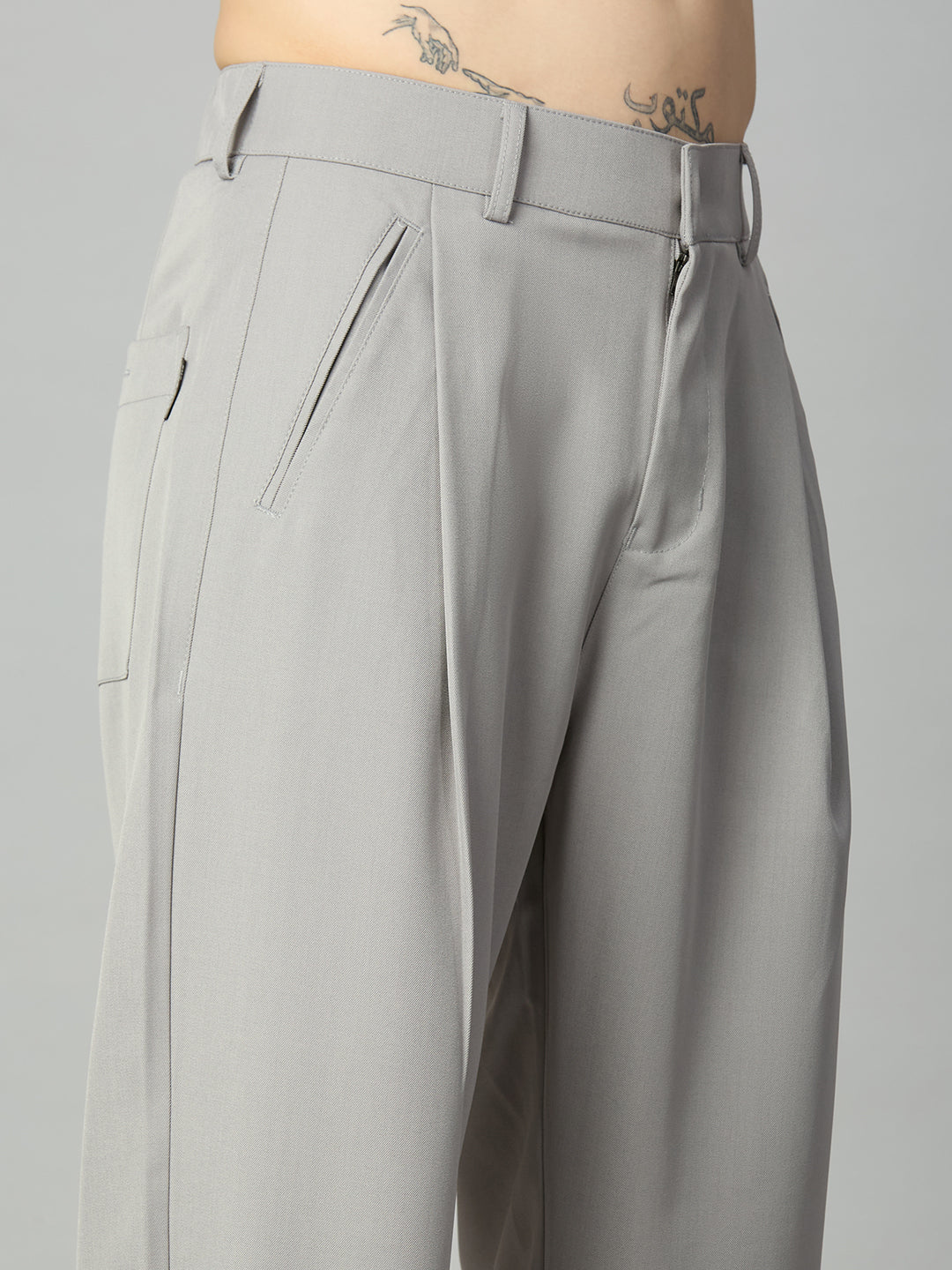 Light Grey Korean Fit Baggy Smart Pant