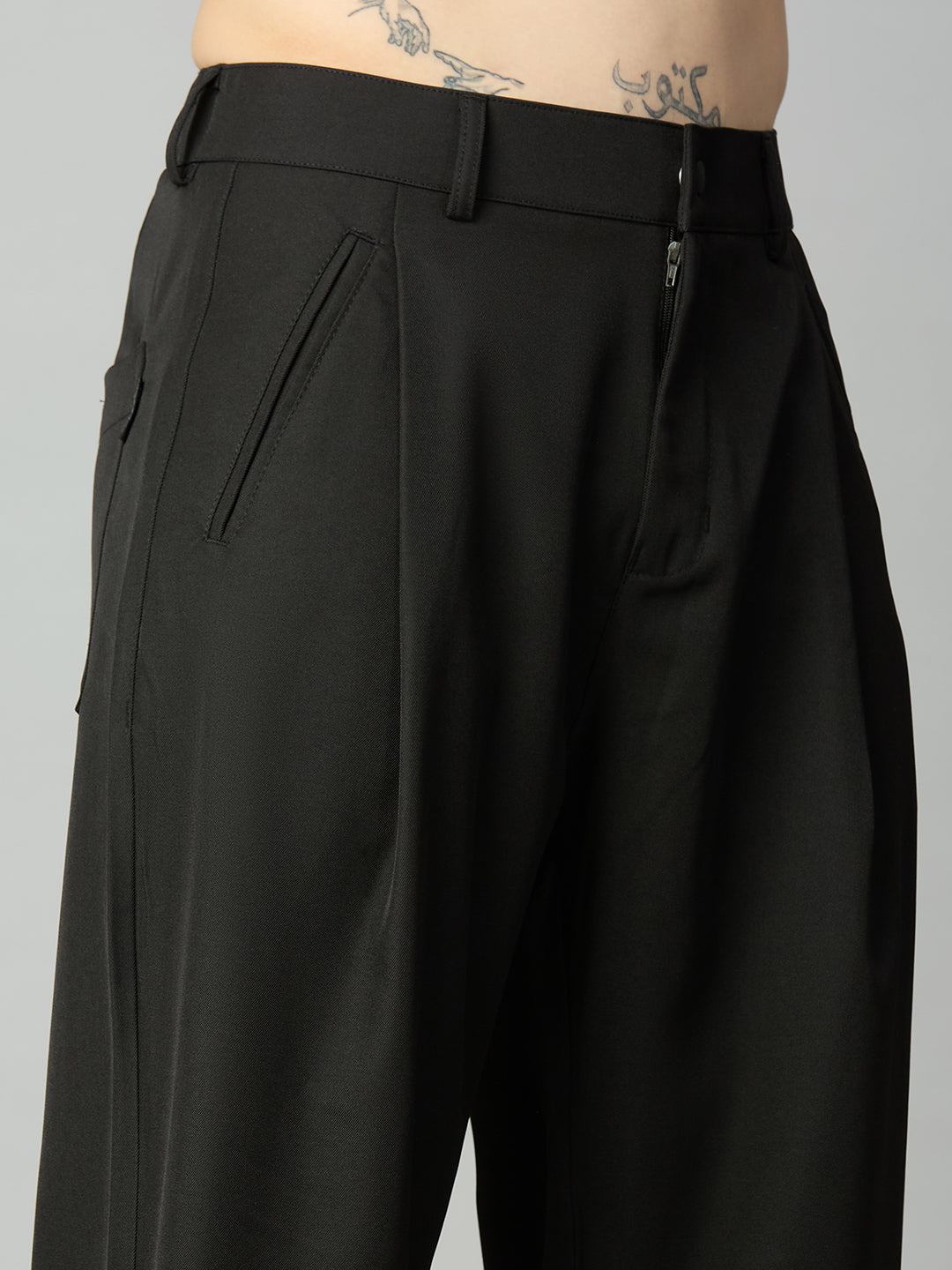 Black Korean Fit Baggy Smart Pant