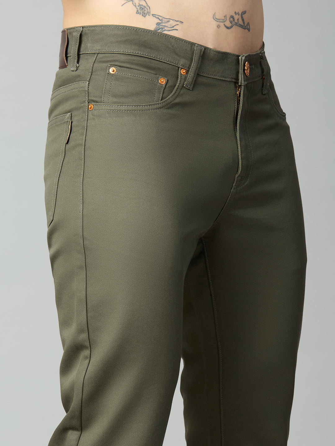 Olive Stretch Cotton Blend Comfort Trousers
