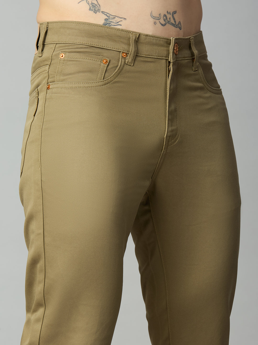 Khaki Stretch Cotton Blend Comfort Trousers