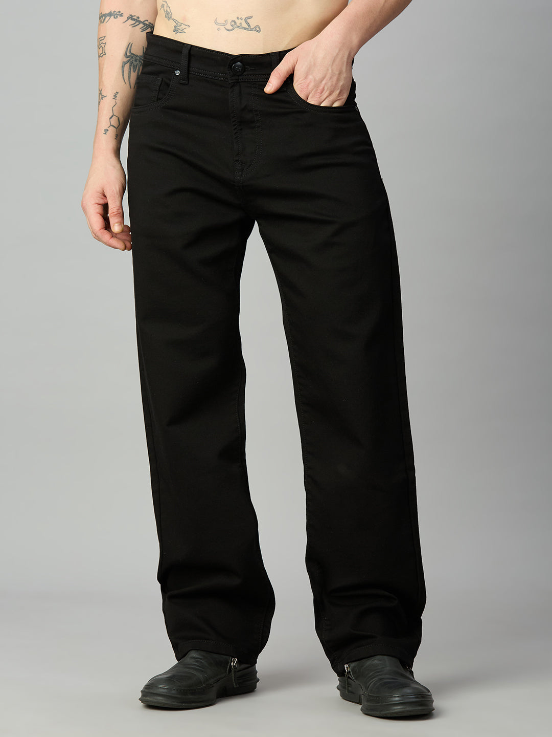 Black Baggy Fit Stretch Denim Jeans
