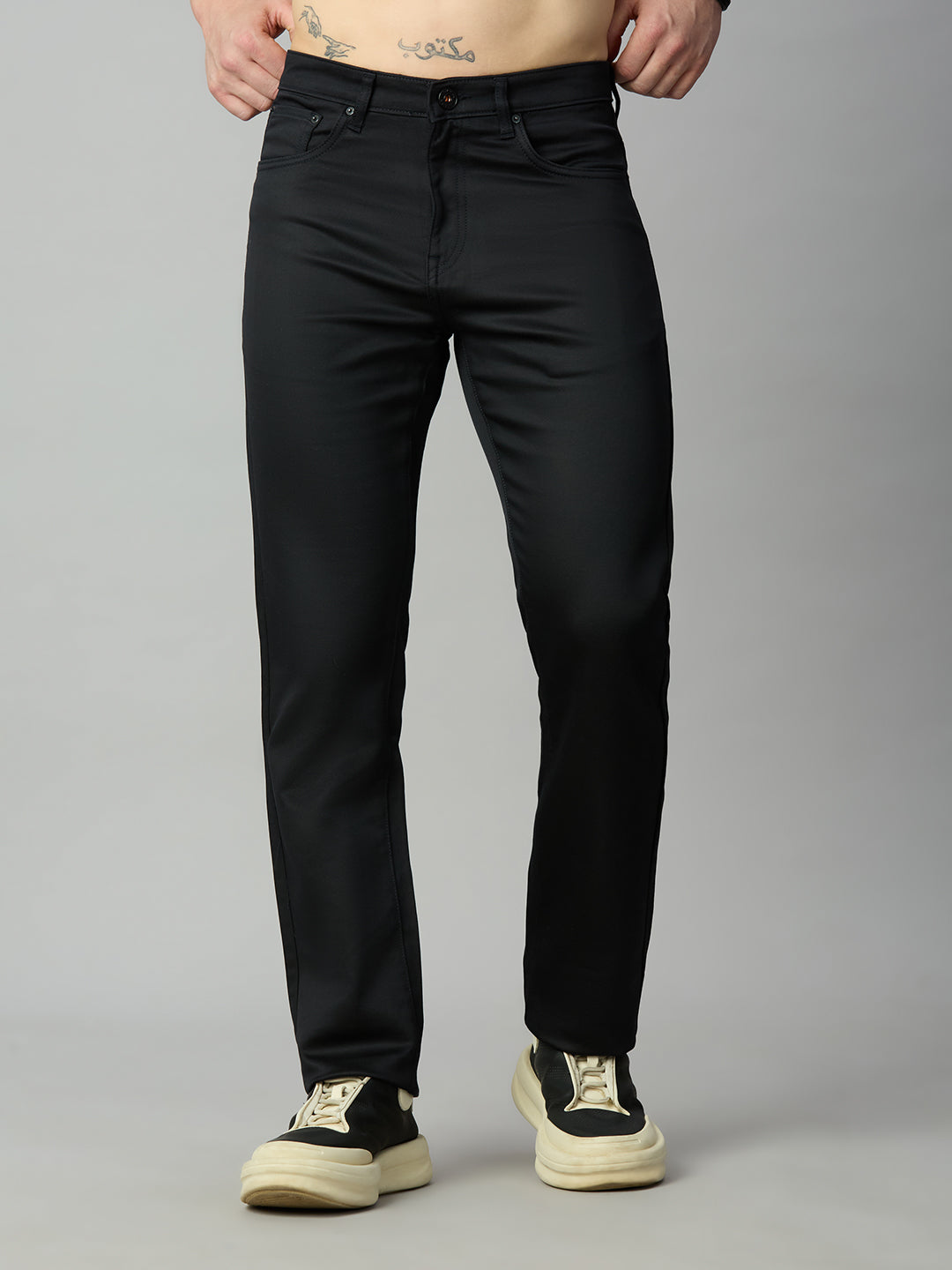 Navy Blue Stretch Cotton Blend Comfort Trousers