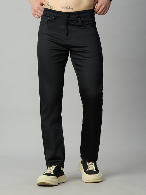 Men's stretch cotton blend straight fit trousers with premium smooth finish – front view