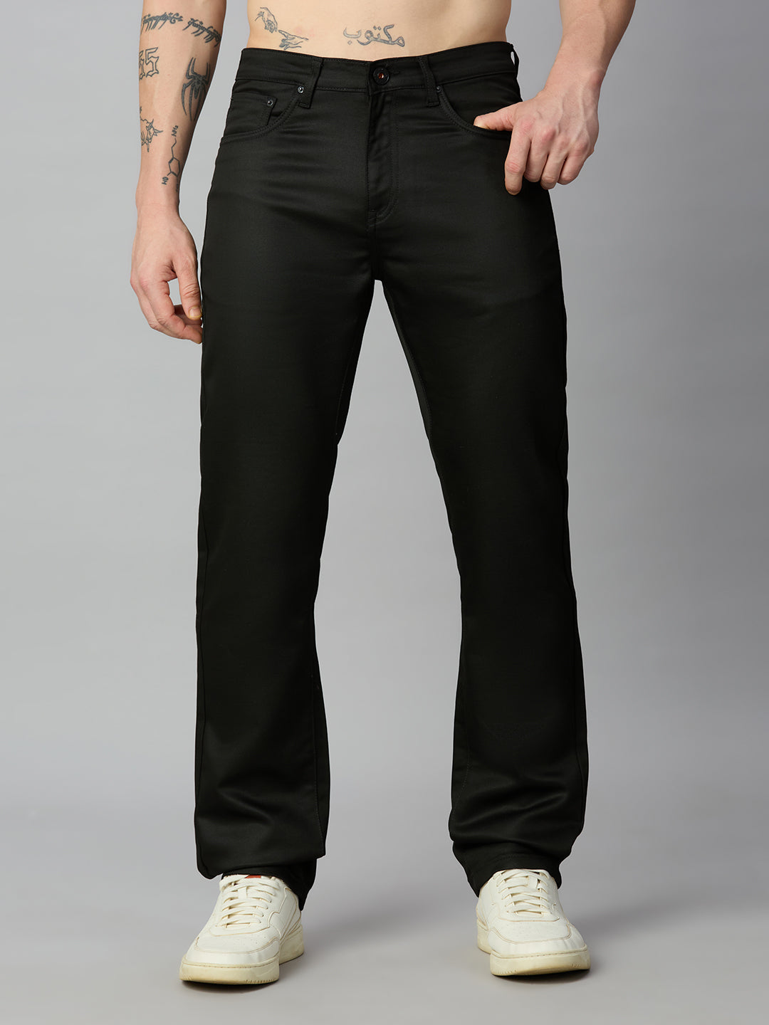 Black Stretch Cotton Blend Comfort Trousers