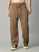 Men's baggy smart pants with side stripes and adjustable drawstring waistband – front view