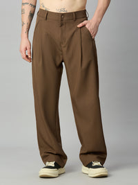 Coffee Korean Fit Baggy Smart Pant