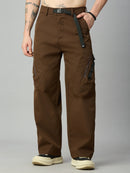 Men's baggy Tencel cargo pants with attached adjustable belt – front view