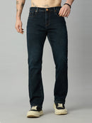 Men's dark wash straight fit stretch denim jeans with classic five-pocket design – front view
