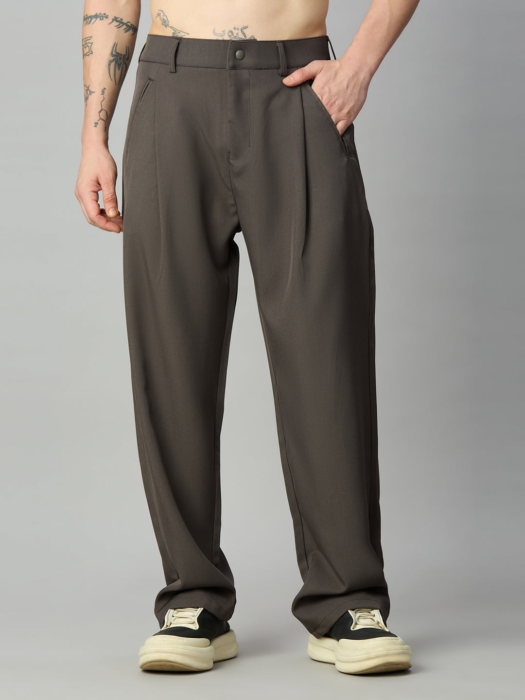 Dark Grey Korean Fit Baggy Smart Pant