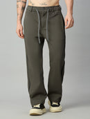 Men's baggy smart pants with side stripes and adjustable drawstring waistband – front view