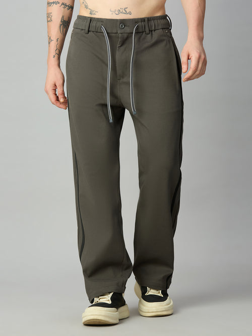 Men's baggy smart pants with side stripes and adjustable drawstring waistband – front view