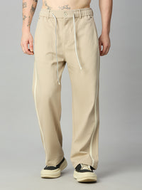 Khaki Baggy Smart Pants with Side Stripes