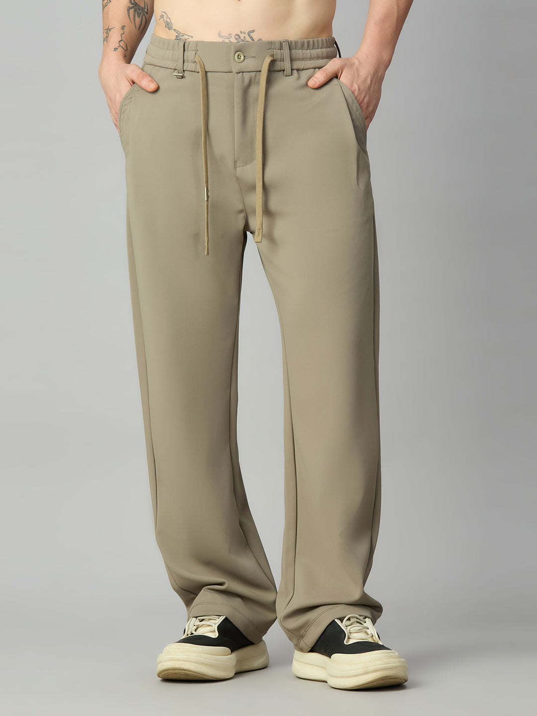 Khaki Relaxed fit Stretch smart pant