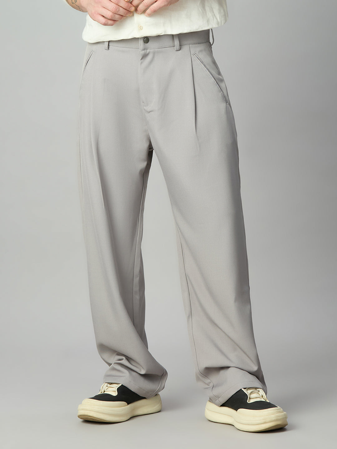 Light Grey Korean Fit Baggy Smart Pant