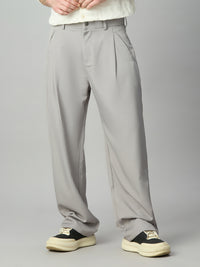 Light Grey Korean Fit Baggy Smart Pant