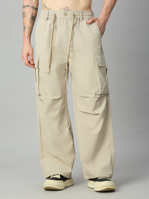 Men's baggy cargo pants with drawstring waist front view
