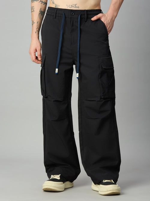 Men's baggy cargo pants with drawstring waist front view