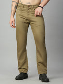 Men's stretch cotton blend straight fit trousers with premium smooth finish – front view