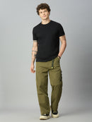 Men's premium baggy Tencel cargo pants styled with streetwear outfit for a modern utility look
