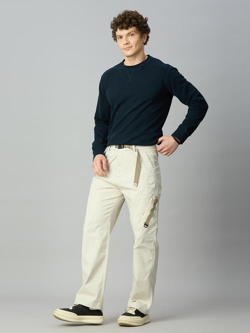 Men's premium baggy Tencel cargo pants styled with streetwear outfit for a modern utility look