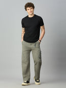 Men's premium baggy Tencel cargo pants styled with streetwear outfit for a modern utility look
