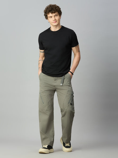 Men's premium baggy Tencel cargo pants styled with streetwear outfit for a modern utility look