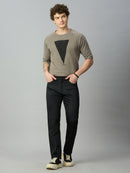 Model wearing Lofa™ stretch cotton blend straight fit trousers styled for smart casual and everyday wear
