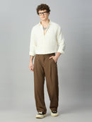 Model wearing Korean fit baggy Tencel pants with contemporary casual styling