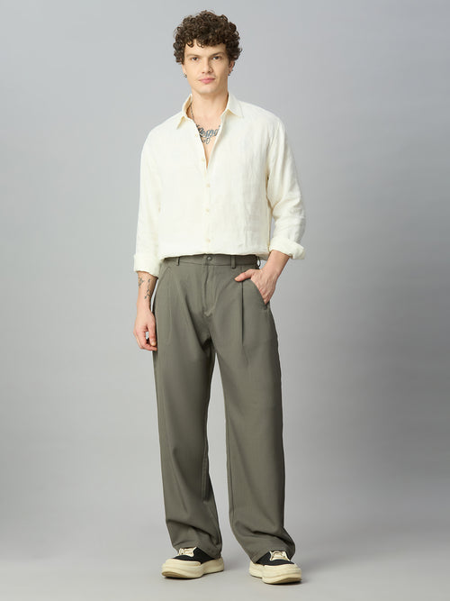 Model wearing Korean fit baggy Tencel pants with contemporary casual styling