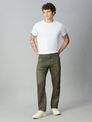 Model wearing Lofa™ stretch cotton blend straight fit trousers styled for smart casual and everyday wear