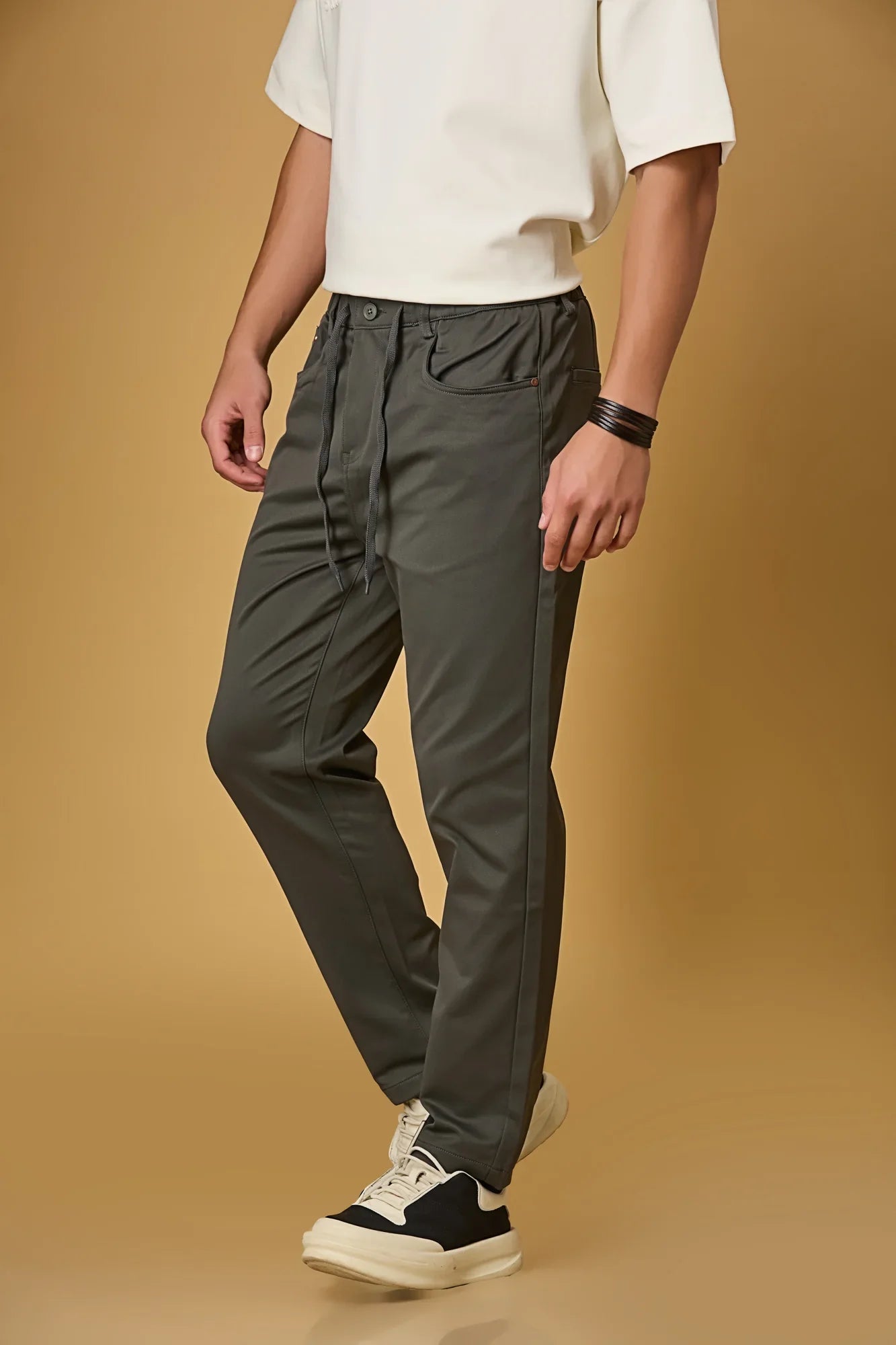 Comfort Fit Grey Casual Trousers