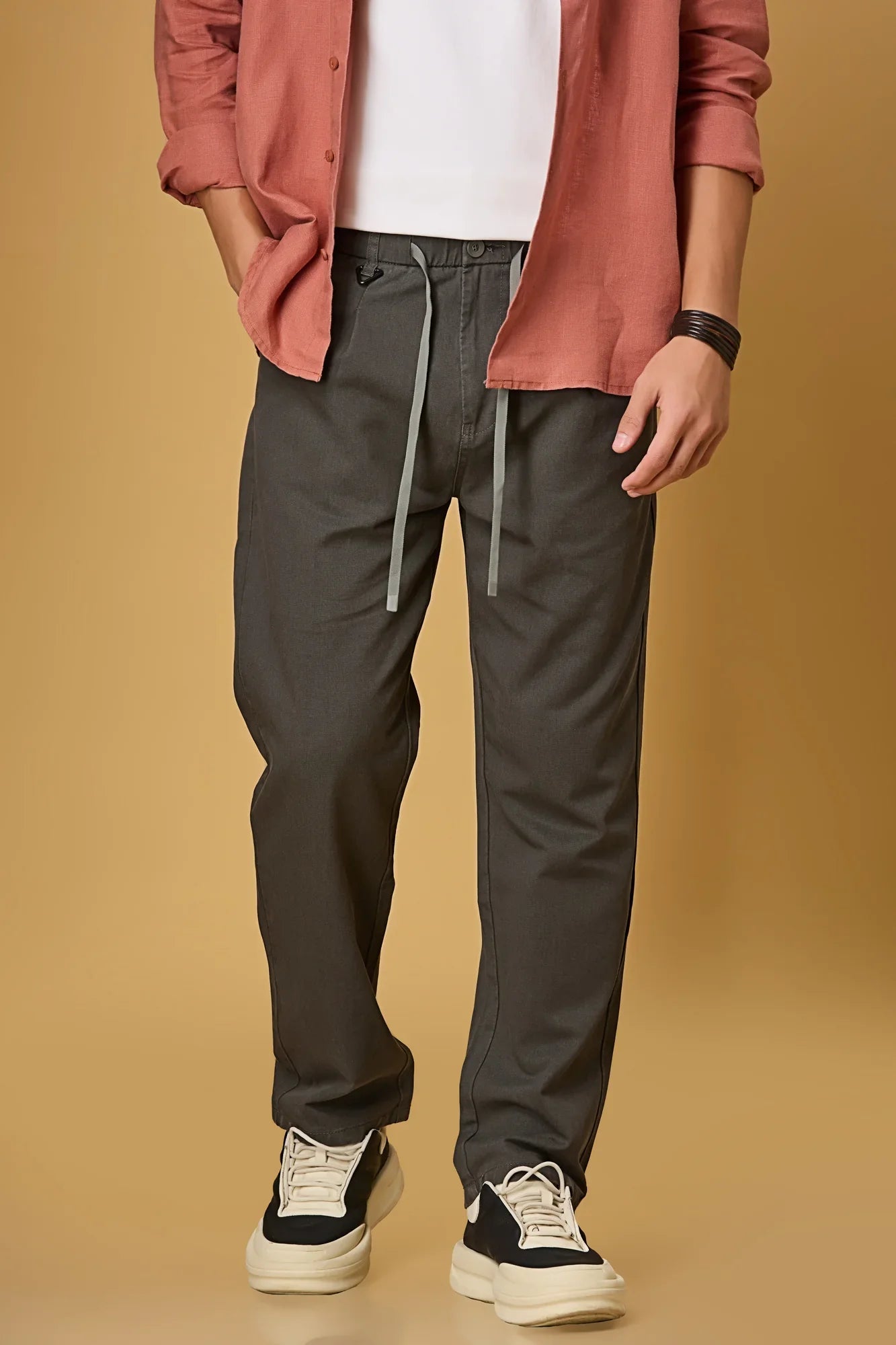 Grey Comfort Fit Casual Trousers