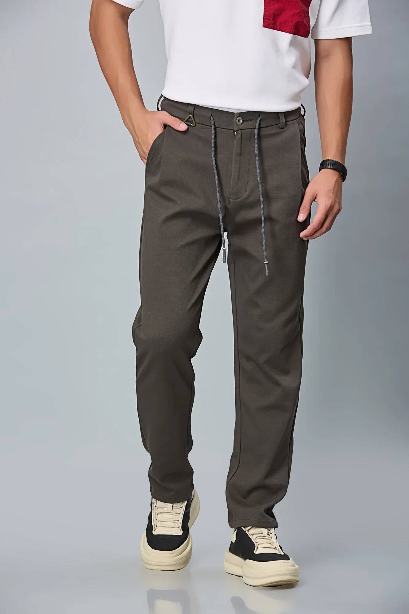 Relax Fit Grey Casual Trousers