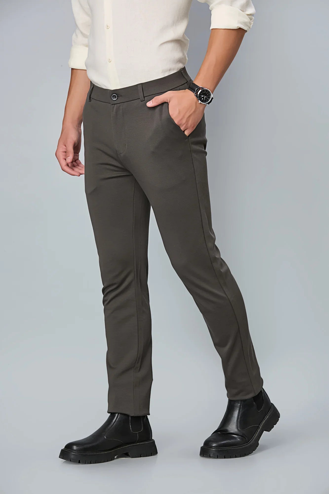 Grey Slim Fit Stretch Trousers