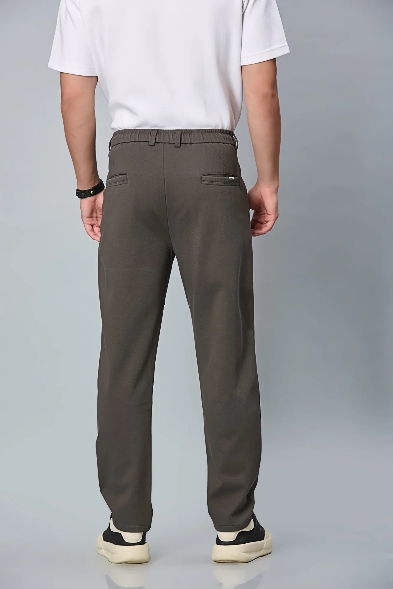 Back View of LOFA Men’s grey Relaxed Fit Trousers – Cotton Polyester Blend