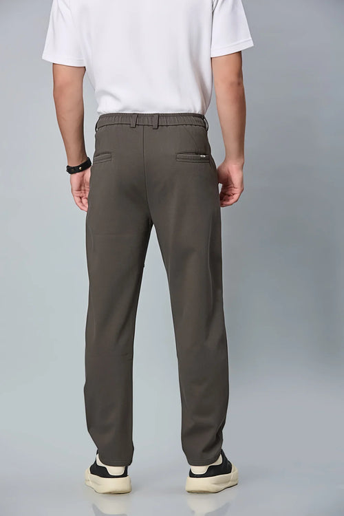 Back View of LOFA Men’s grey Relaxed Fit Trousers – Cotton Polyester Blend