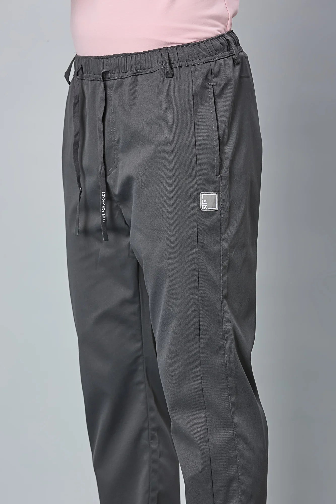 Waist String Detail on LOFA Men’s Dark Grey Comfort Fit Stretchable Activewear Trousers