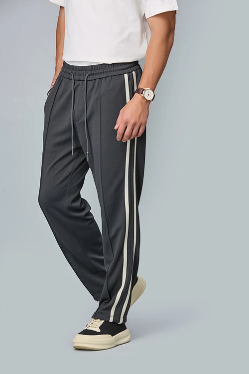 Side view of men’s grey straight-fit active trousers – LOFA lightweight stretchable pants for casual and active wear.