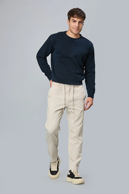 LOFA Men’s beige Cotton-Tencel Comfort Fit Trousers Styled Full LookLOFA Men’s beige Cotton-Tencel Comfort Fit Trousers Styled Full Look