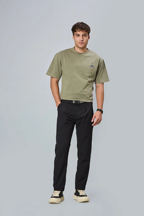 LOFA black comfort fit trousers styled for men – stretchable and refined look.
