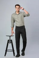Full look of men’s formal trousers styled with shirt and shoes – LOFA comfort stretch pants for office and formal wear.