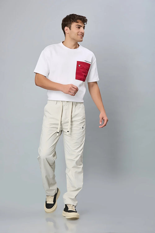 LOFA Men’s Cream Polyester Comfort Fit Trousers Styled Full Outfit – Everyday Comfort