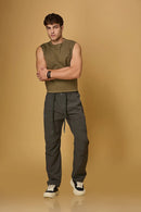 LOFA grey comfort fit trousers styled for men – stretchable and casual look.