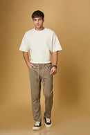 LOFA Dark Khaki comfort fit trousers styled for men – casual and stretchable look.
