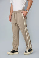 Front view of LOFA men’s khaki straight-fit active pants – stretchable polyester spandex blend with smooth finish.