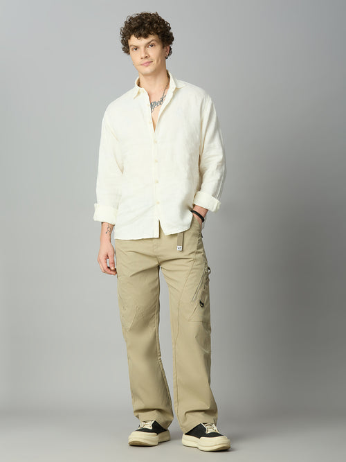 Men's premium baggy Tencel cargo pants styled with streetwear outfit for a modern utility look